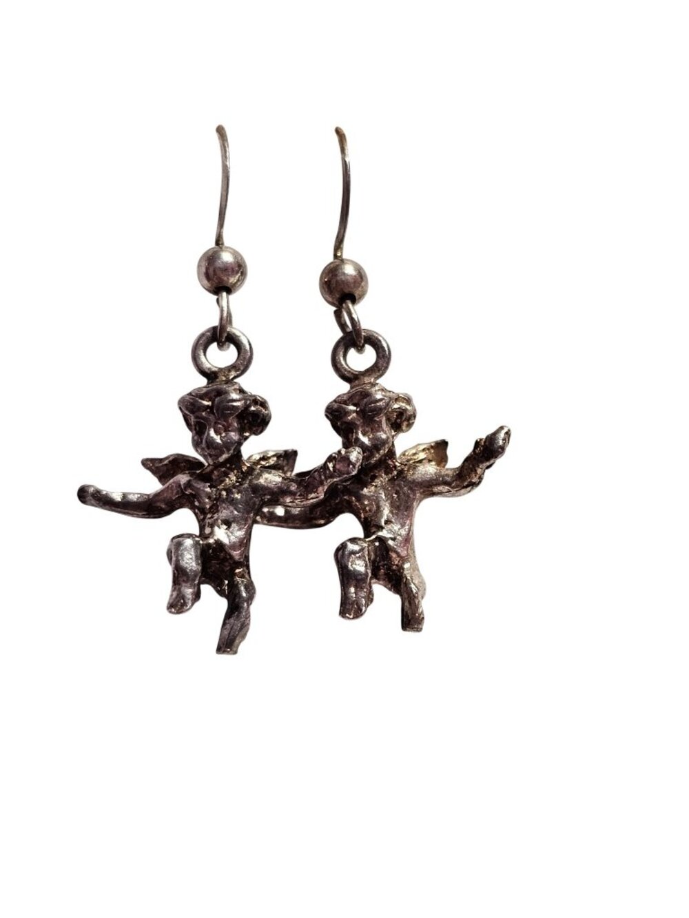 (714) Vintage Sterling Silver Angel Cherub Dangle Earrings 4.3 Grams Pierced Hoo